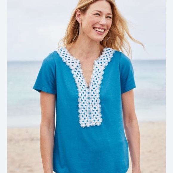 Soft Surrounding Blue Top with White Lace Detail Size 2X NWT - Picture 7 of 9